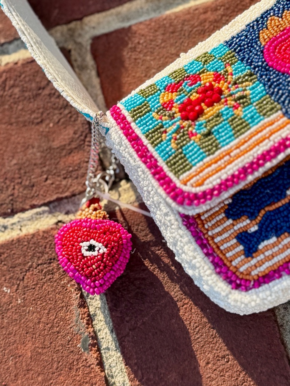 Coastal Beaded Shoulder Bag Crab Shell Beach Evil Eye Icons Matching Bag Charm - Picture 7 of 11